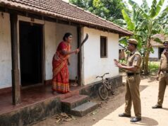 வீடு தேடி சென்ற பொலிஸாருக்கு அரிவாளால் வெட்டுவதாக மனைவி மரண அச்சுறுத்தல்!